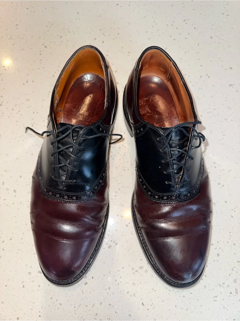 Allen Edmonds Two-Tone Burgundy and Black Leather Oxfords